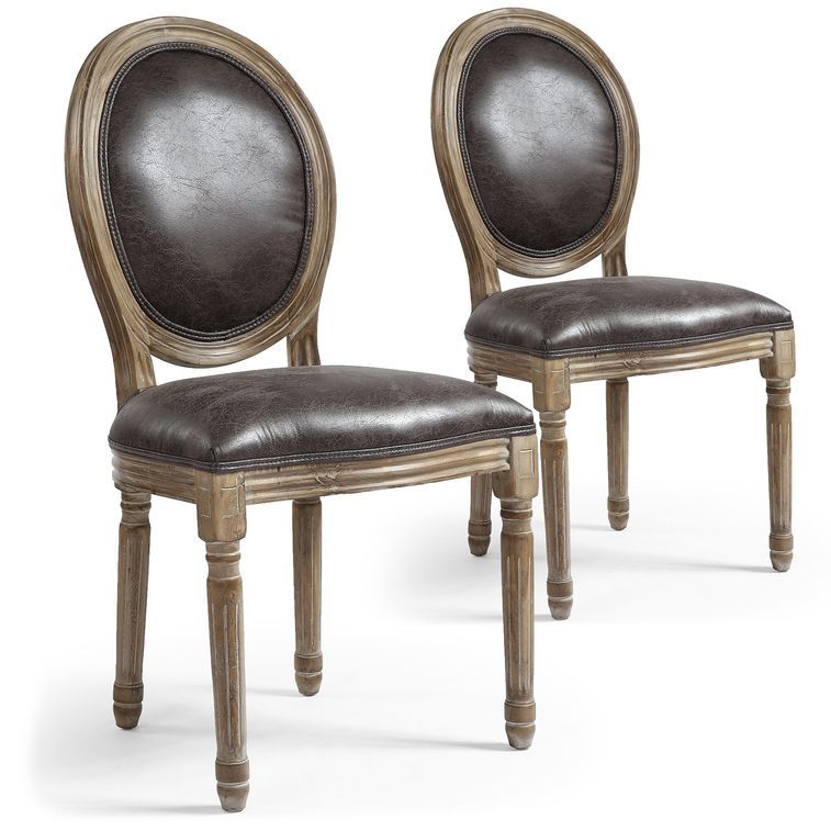 Chaise médaillon bois et simili effet vieilli Louis XVI - Lot de 2 - Photo n°1