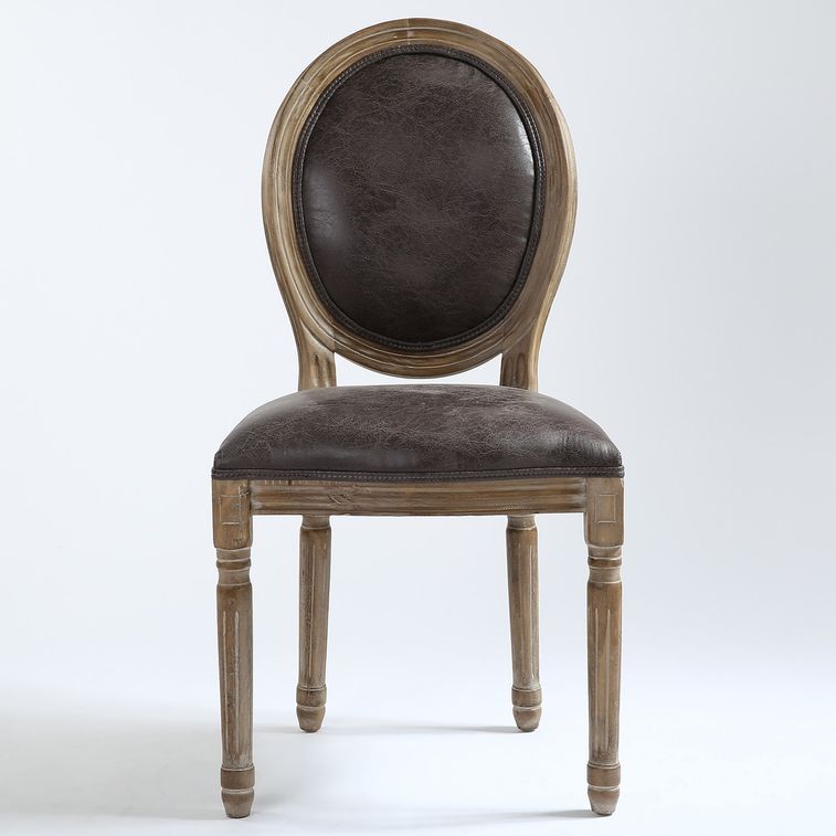 Chaise médaillon bois et simili effet vieilli Louis XVI - Lot de 2 - Photo n°3