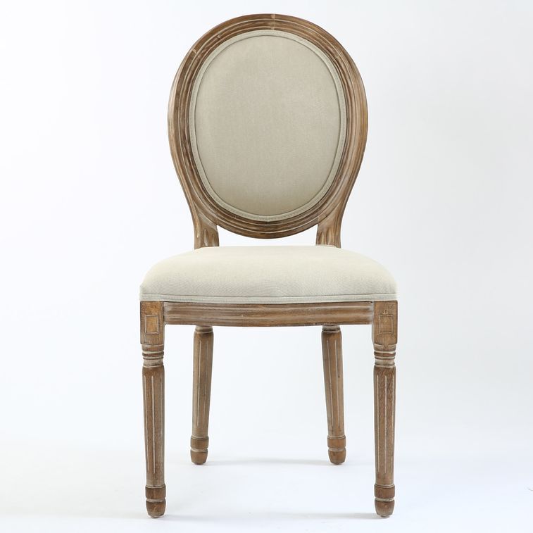 Chaise médaillon bois et tissu beige Louis XVI - Lot de 2 - Photo n°3