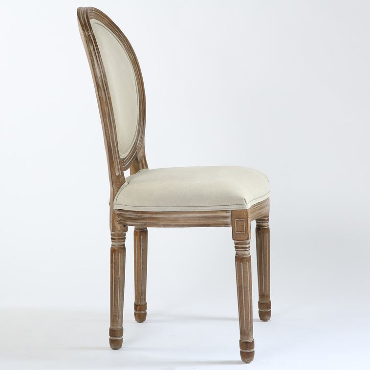 Chaise médaillon bois et tissu beige Louis XVI - Lot de 2 - Photo n°4