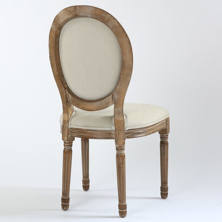 Chaise médaillon bois et tissu beige Louis XVI - Lot de 2 - Photo n°6
