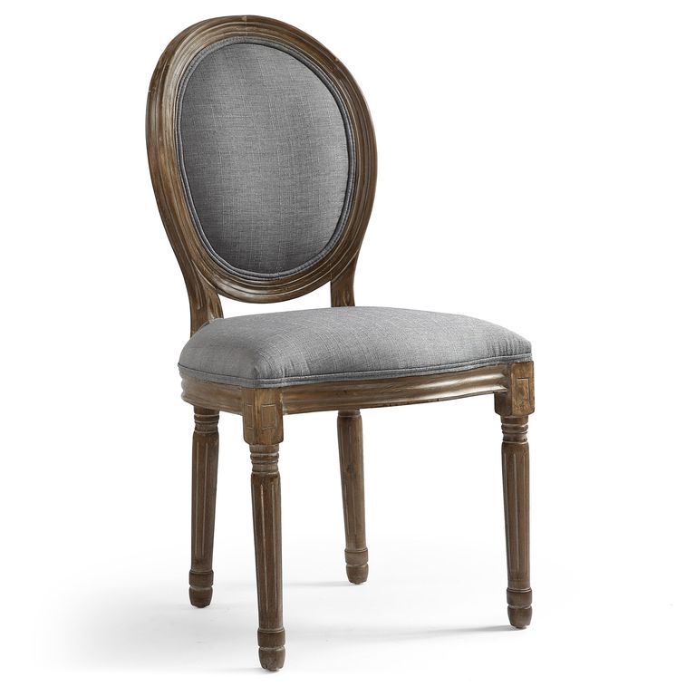 Chaise médaillon bois et tissu gris Louis XVI - Lot de 2 - Photo n°2