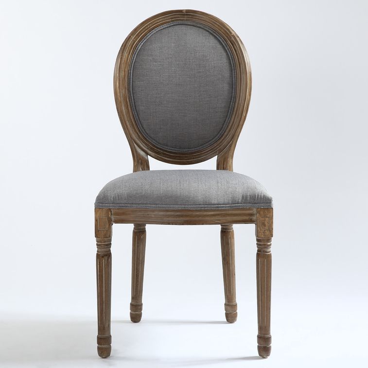 Chaise médaillon bois et tissu gris Louis XVI - Lot de 2 - Photo n°3