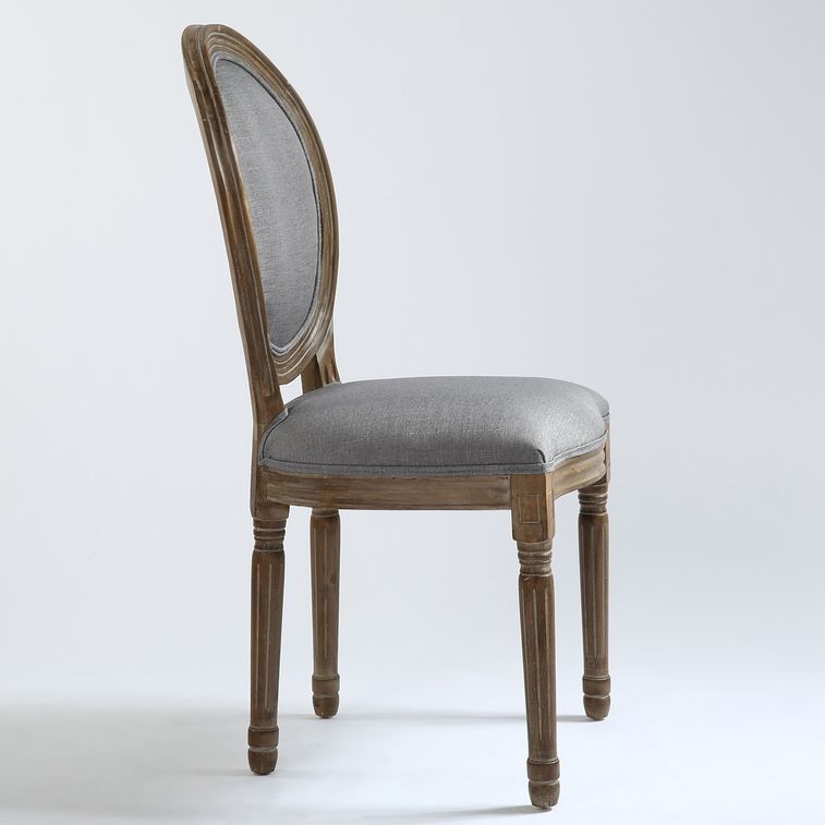 Chaise médaillon bois et tissu gris Louis XVI - Lot de 2 - Photo n°4