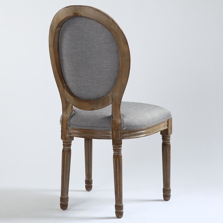 Chaise médaillon bois et tissu gris Louis XVI - Lot de 2 - Photo n°6