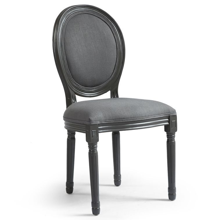 Chaise médaillon bois et tissu gris Louis XVI - Lot de 2 2 - Photo n°2