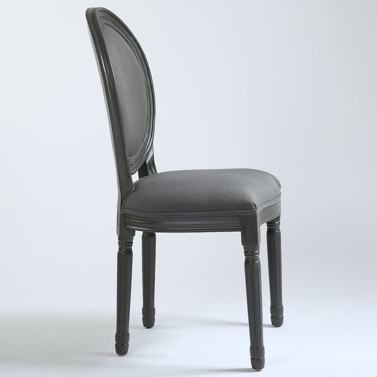 Chaise médaillon bois et tissu gris Louis XVI - Lot de 2 2 - Photo n°4