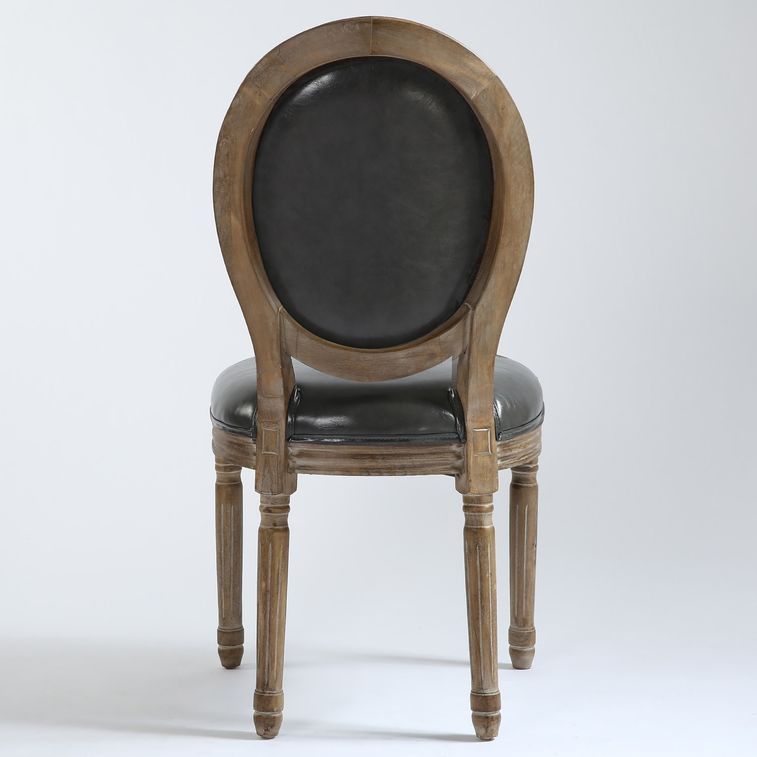 Chaise médaillon bois patiné et simili gris Louis XVI - Lot de 2 - Photo n°5