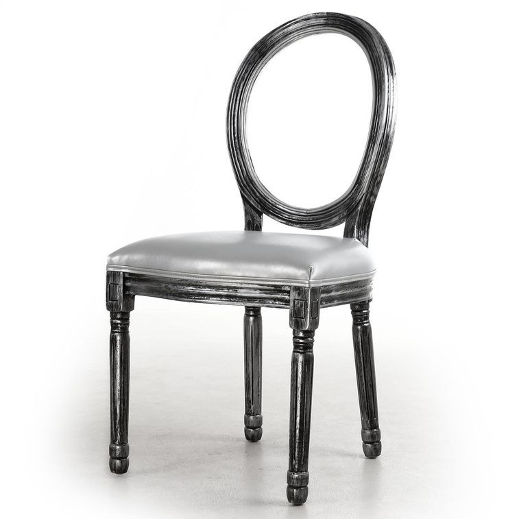 Chaise médaillon bois patiné gris et simili gris Louis XVI - Lot de 2 - Photo n°3