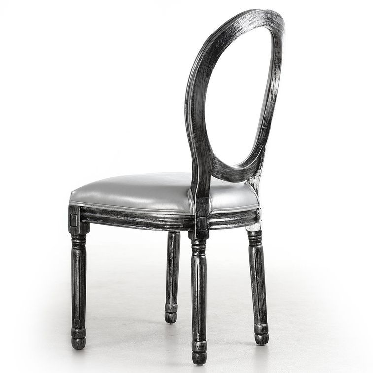 Chaise médaillon bois patiné gris et simili gris Louis XVI - Lot de 2 - Photo n°4