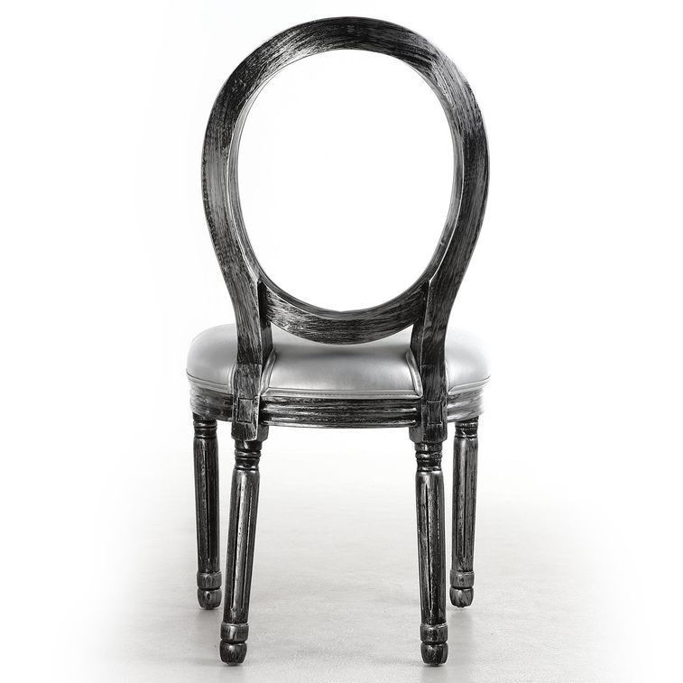 Chaise médaillon bois patiné gris et simili gris Louis XVI - Lot de 2 - Photo n°5