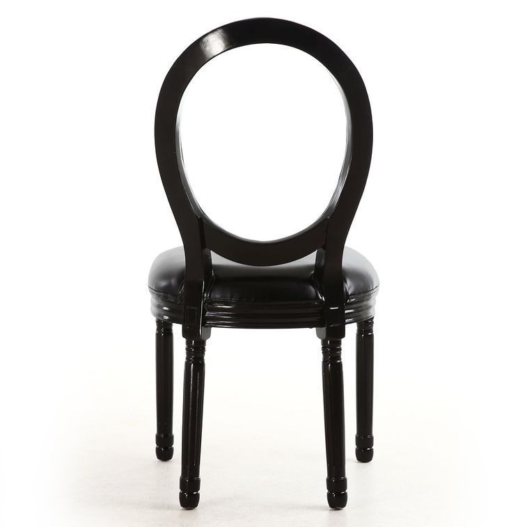 Chaise médaillon bois patiné noir et simili noir Louis XVI - Lot de 2 - Photo n°3