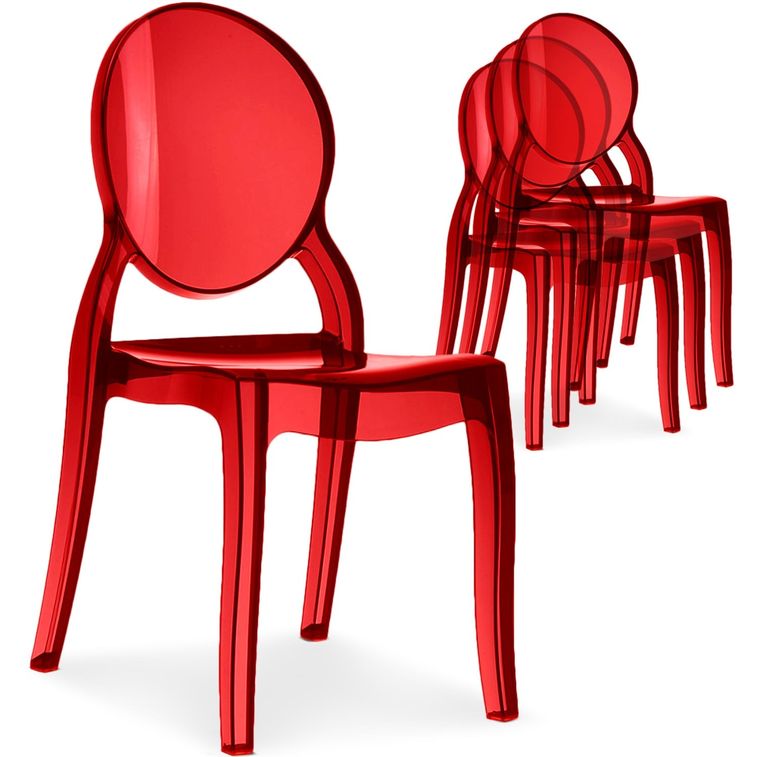 Chaise médaillon empilable plexiglas rouge Darius - Lot de 4 - Photo n°1