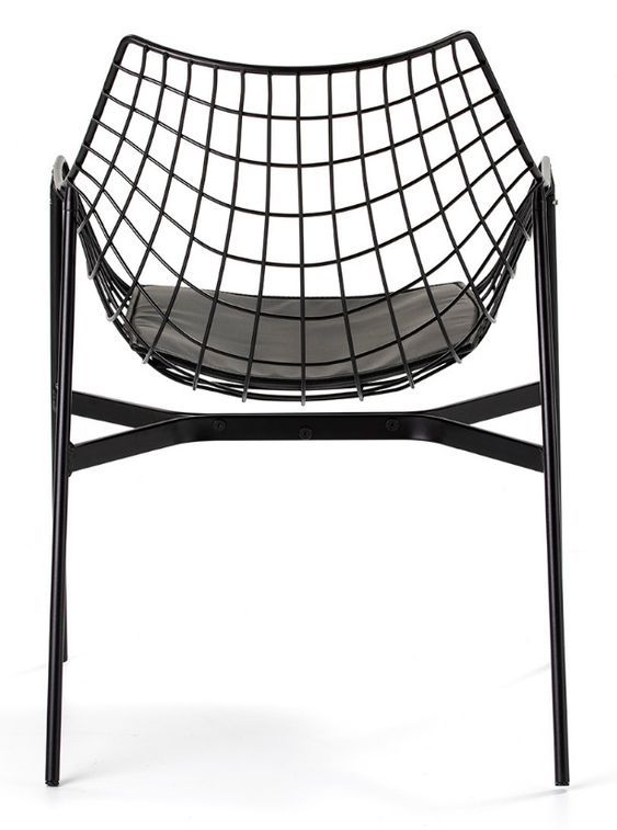 Chaise métal blanc avec accoudoirs et coussin simili cuir noir Ram - Photo n°3