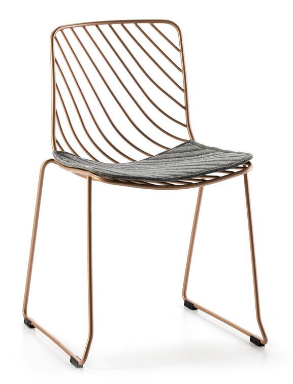 Chaise métal doré avec coussin tissu gris Clo - Photo n°1