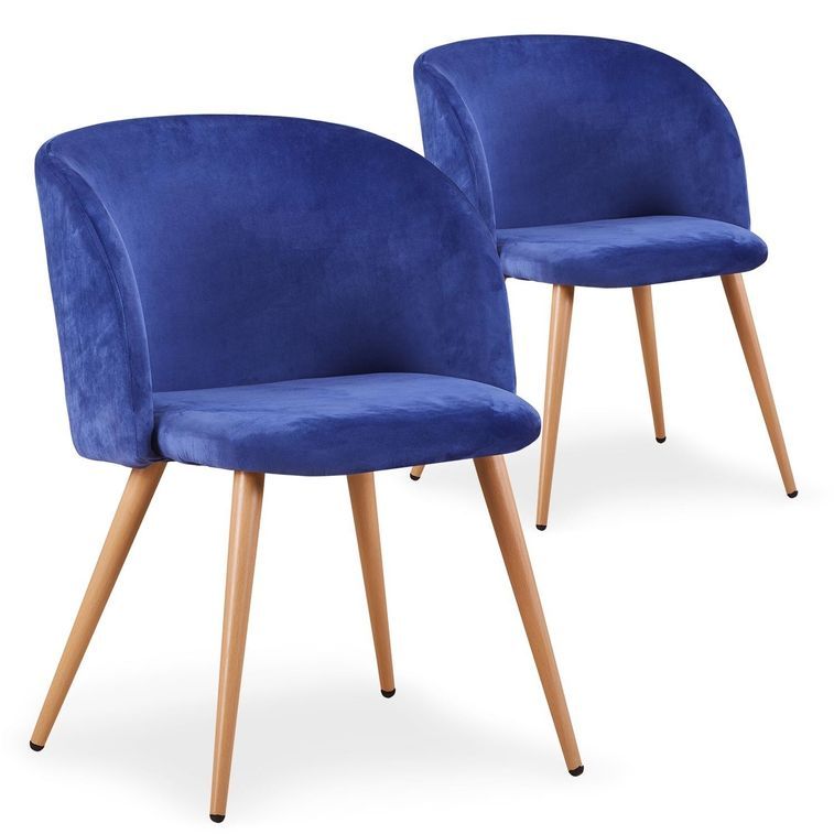 Chaise moderne avec accoudoir velours bleu Snolu - Lot de 2 - Photo n°1