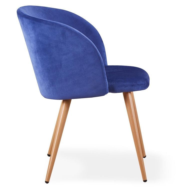 Chaise moderne avec accoudoir velours bleu Snolu - Lot de 2 - Photo n°5