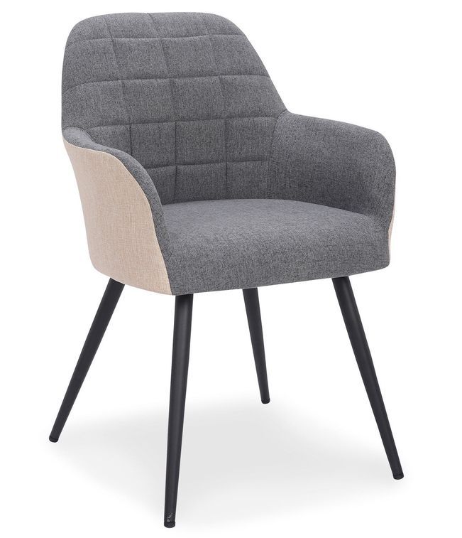 Chaise moderne avec accoudoirs tissu gris et beige Utilia - Photo n°1