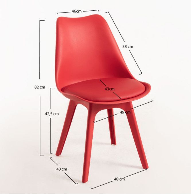 Chaise moderne polypropylène et coussin d'assise simili cuir rouge Arko - Lot de 2 - Photo n°4