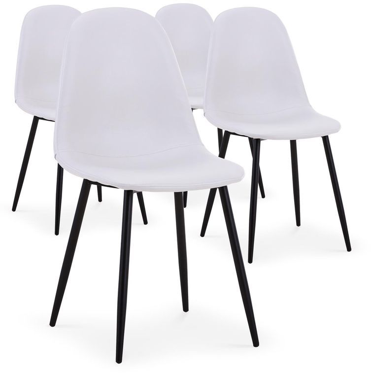 Chaise moderne similicuir blanc pieds métal noir Garo - Lot de 4 - Photo n°1