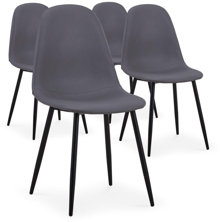 Chaise moderne similicuir gris pieds métal noir Garo - Lot de 4 - Photo n°1