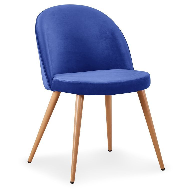 Chaise moderne velours bleu et pieds métal imitation bois Skoda - Lot de 4 - Photo n°2