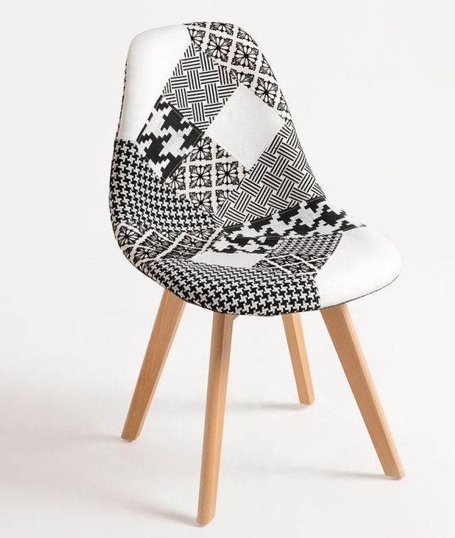 Chaise patchwork gris et blanc et pieds hêtre naturel Karoli - Photo n°1