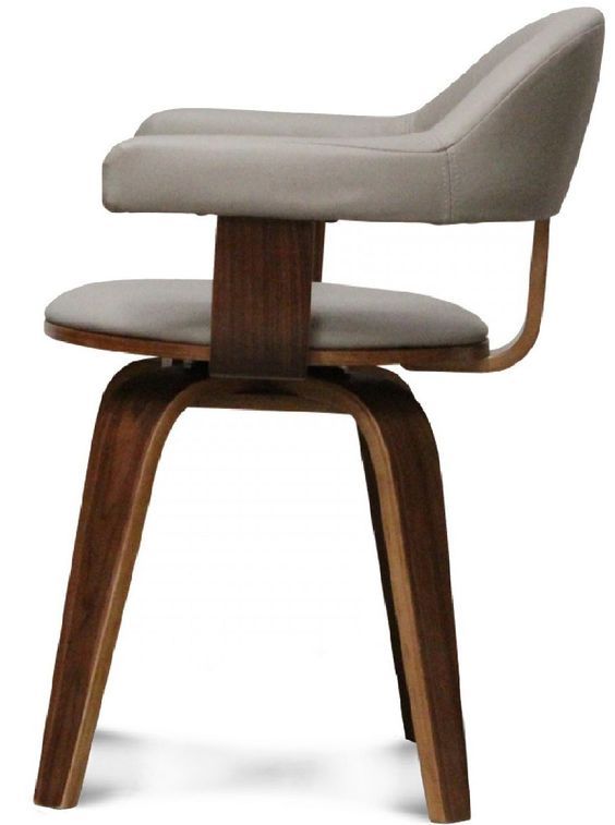Chaise pivotante avec accoudoirs simili cuir taupe et bois Kasual - Photo n°2