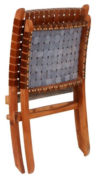 Chaise pliante cuir bandes marron et acacia laqué clair Manilou - Photo n°4
