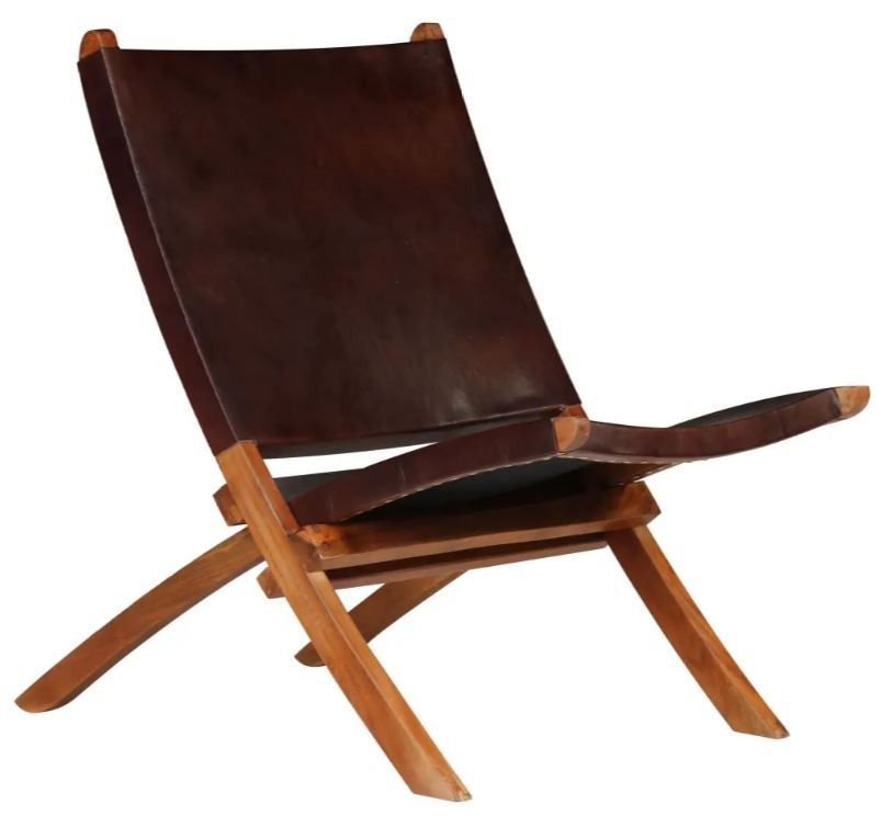 Chaise pliante cuir marron et acacia laqué foncé Manilou - Photo n°1