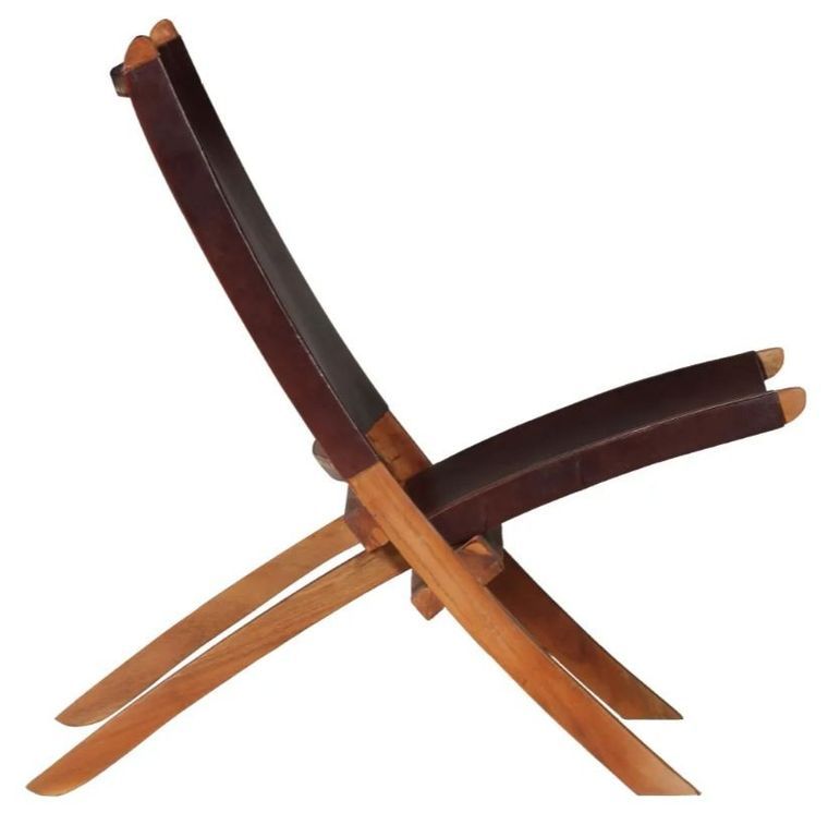 Chaise pliante cuir marron et acacia laqué foncé Manilou - Photo n°3