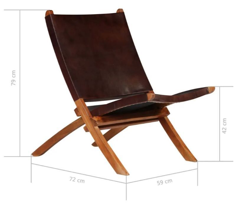Chaise pliante cuir marron et acacia laqué foncé Manilou - Photo n°8