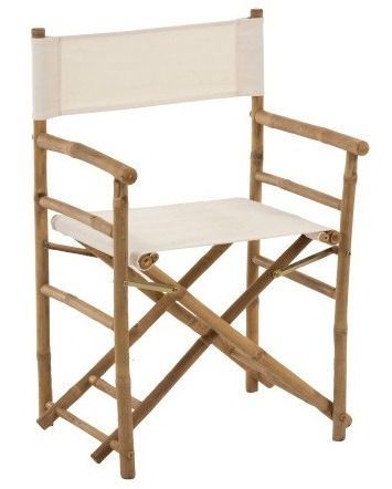 Chaise pliante tissu blanc et bambou clair Nayra - Photo n°1
