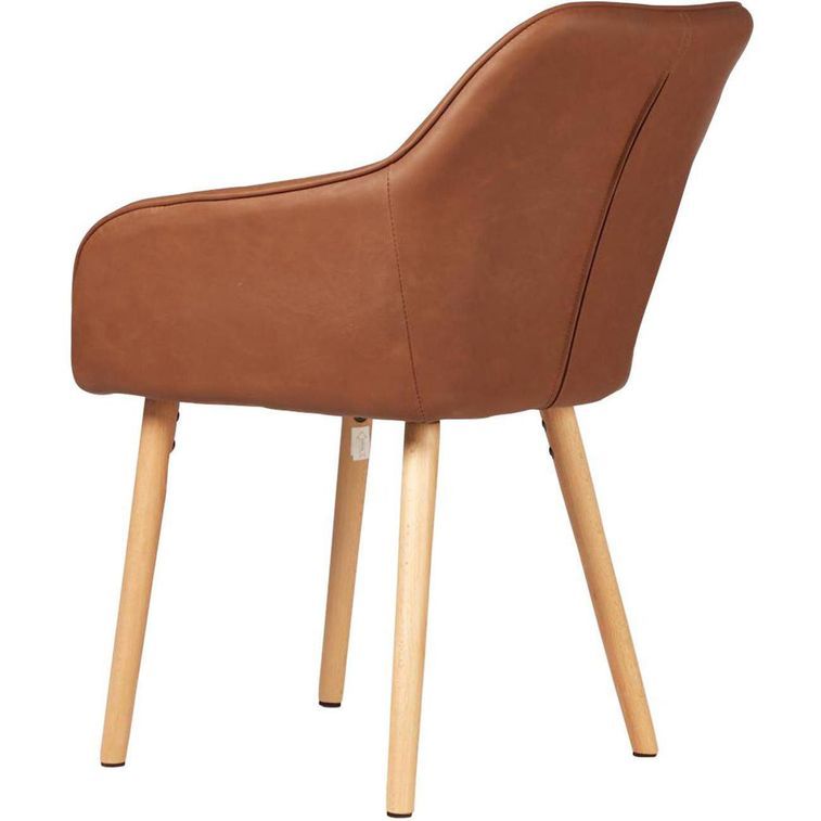 Chaise avec accoudoir vintage similicuir marron clair et pieds bois naturel Vizon - Lot de 2 - Photo n°3