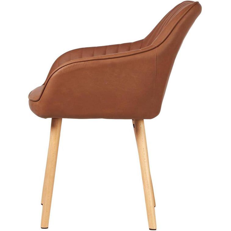 Chaise avec accoudoir vintage similicuir marron clair et pieds bois naturel Vizon - Lot de 2 - Photo n°4