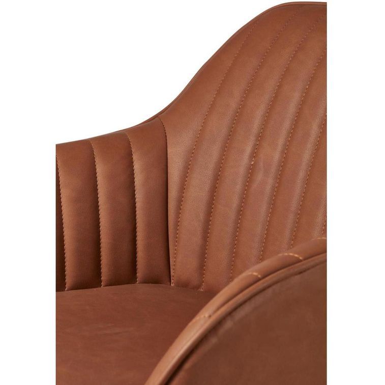Chaise avec accoudoir vintage similicuir marron clair et pieds bois naturel Vizon - Lot de 2 - Photo n°5