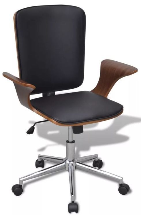 Chaise rotative avec accoudoirs similicuir bois et métal chromé noir Mikonel - Photo n°1