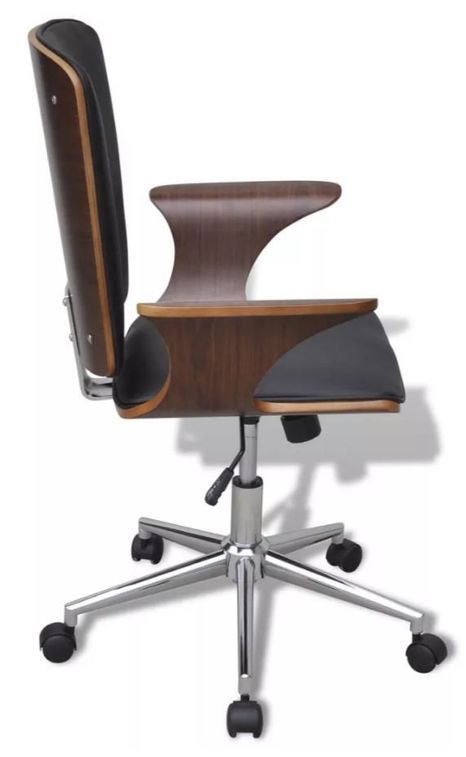Chaise rotative avec accoudoirs similicuir bois et métal chromé noir Mikonel - Photo n°3