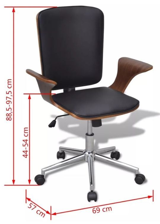 Chaise rotative avec accoudoirs similicuir bois et métal chromé noir Mikonel - Photo n°5