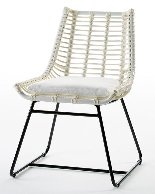 Chaise rotin synthétique blanc et métal noir Crix - Photo n°1