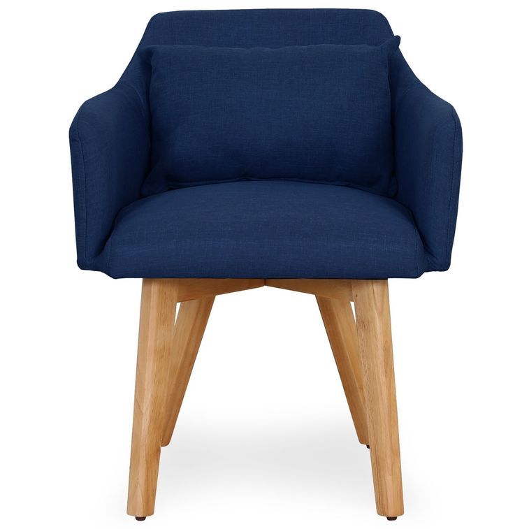 Chaise scandinave avec accoudoir tissu bleu Kendi - Photo n°1
