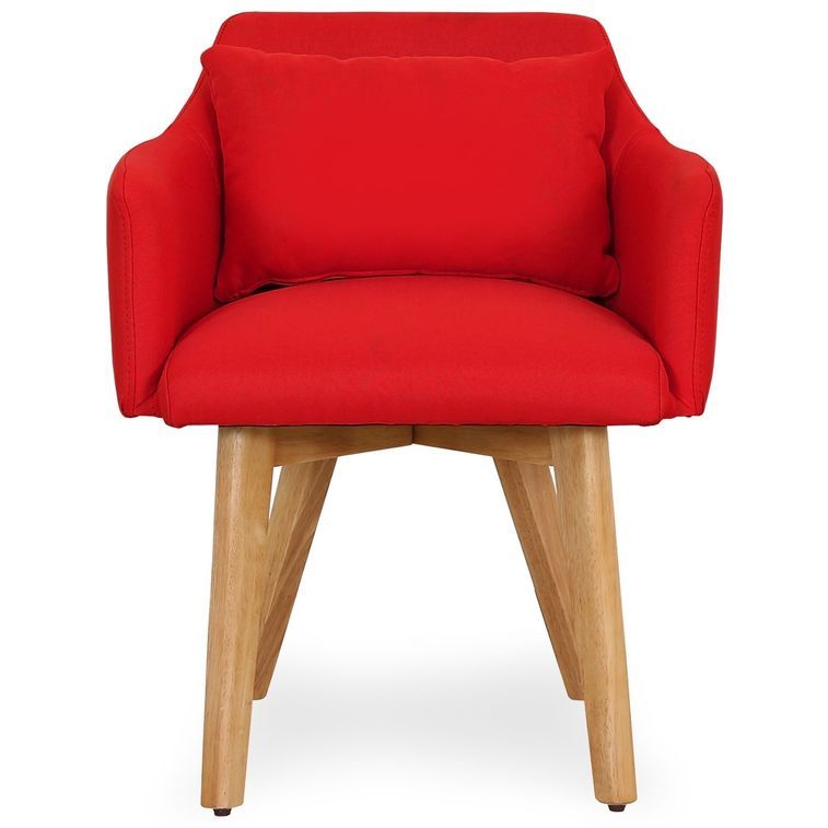 Chaise scandinave avec accoudoir tissu rouge Kendi - Lot de 2 - Photo n°3