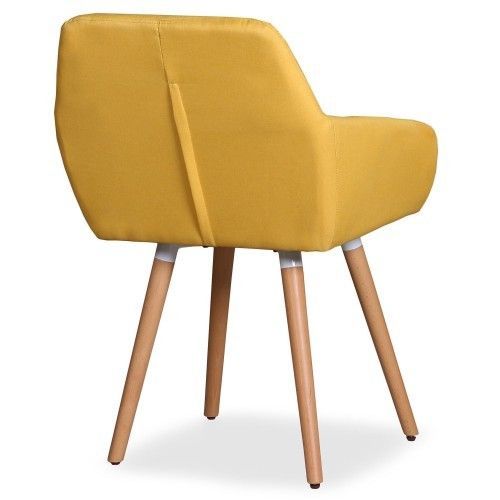 Chaise scandinave avec accoudoirs bois naturel et tissu jaune Walter - Photo n°2