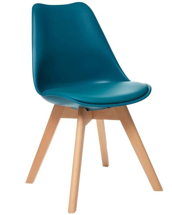 Chaise scandinave avec coussin simili bleu canard Genève - Lot de 2 - Photo n°1