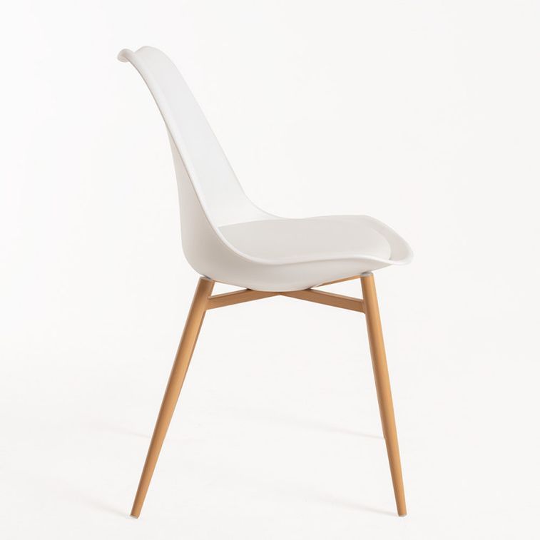 Chaise scandinave blanche avec coussin simili cuir blanc et pieds bois naturel Keny - Photo n°2