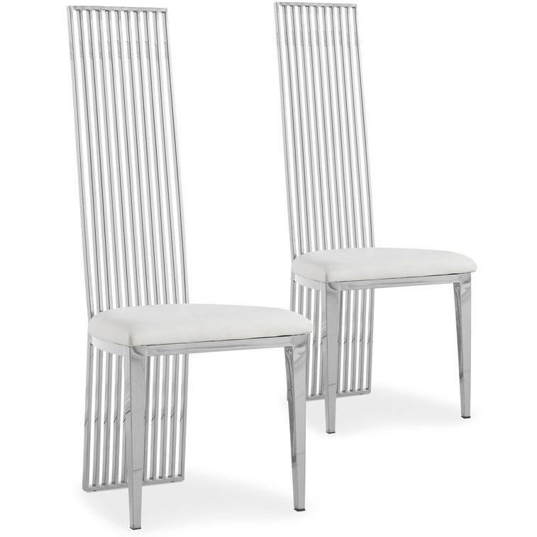 Chaise simili cuir blanc et métal argenté Kallera - Lot de 2 - Photo n°1