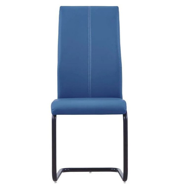 Chaise simili cuir bleu et pieds métal noir Adma - Lot de 2 - Photo n°2