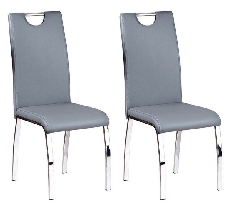 Chaise simili cuir gris et pieds métal chromé Lust - Lot de 2 - Photo n°1