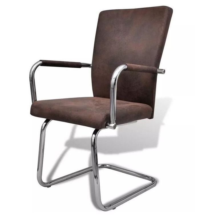Chaise simili cuir marron et métal chromé Bea - Lot de 2 - Photo n°1