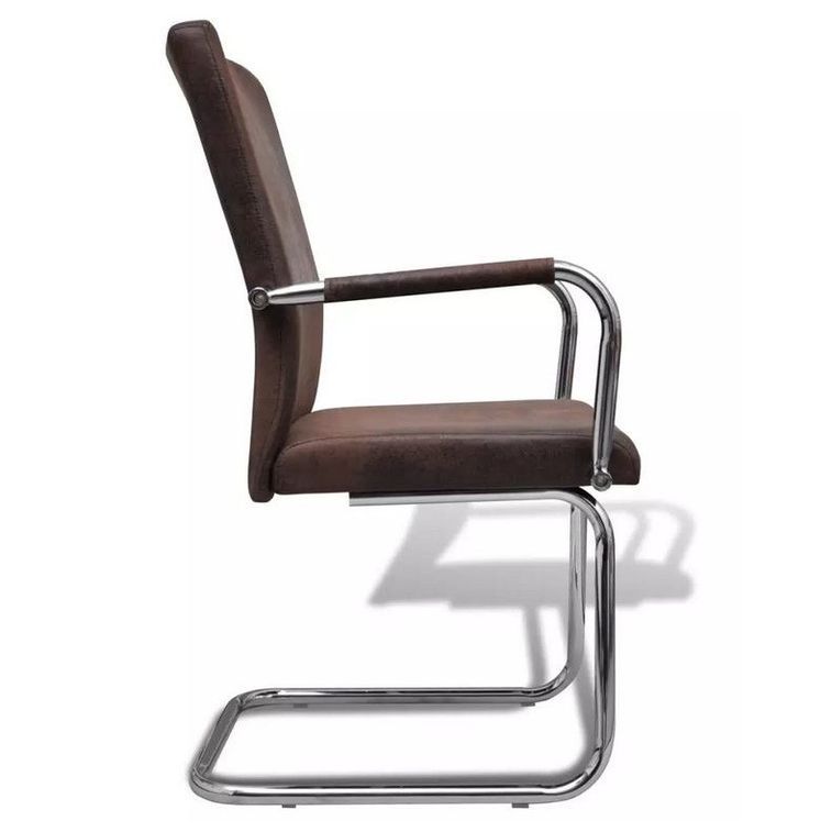 Chaise simili cuir marron et métal chromé Bea - Lot de 2 - Photo n°3